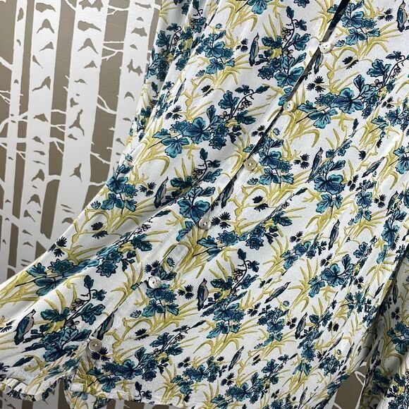 J. Jill Botanical Floral Bird Print High Low Hem Blouse XL - Picture 3 of 8